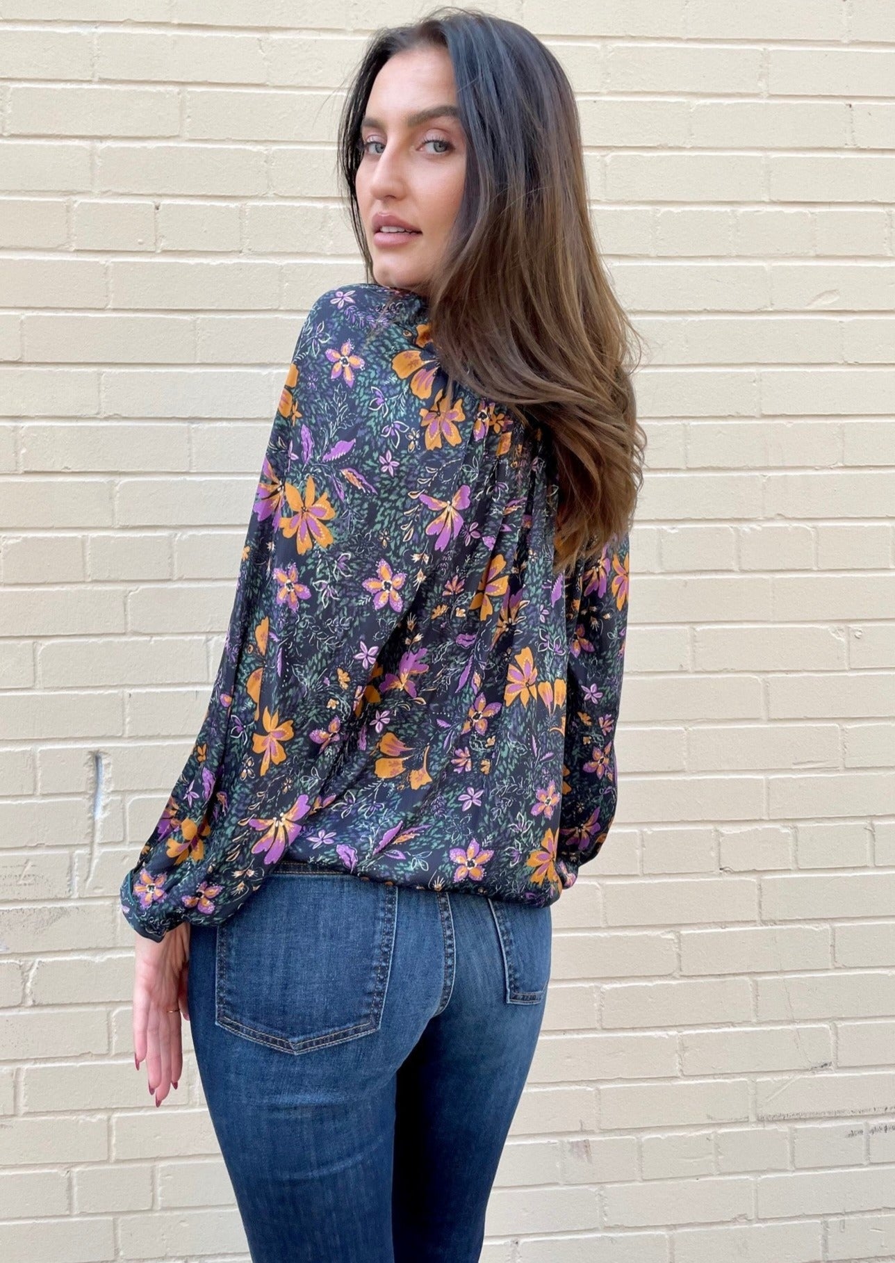 The Pink Door Floral Print Blouse - Black