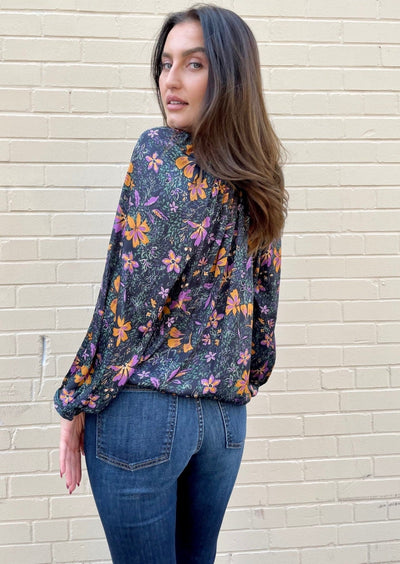 The Pink Door Floral Print Blouse - Black