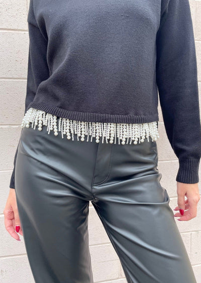 The Pink Door Sweater w/ Pearl Fringe Detail - Black
