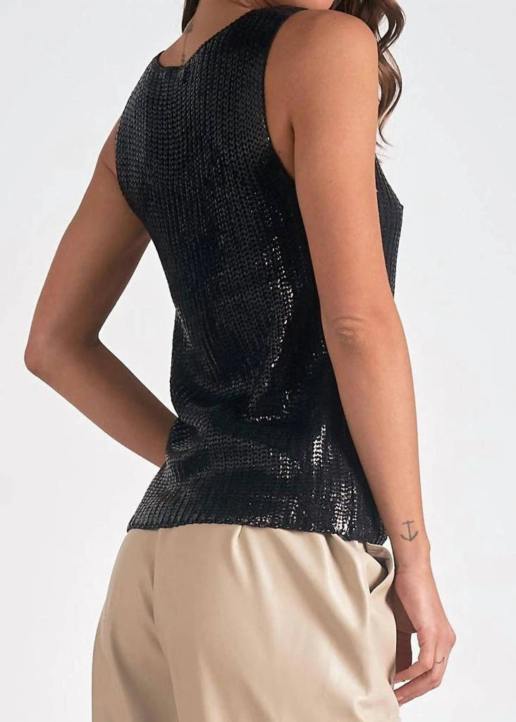 The Pink Door Knit Black W/ Sequin Overlay Black