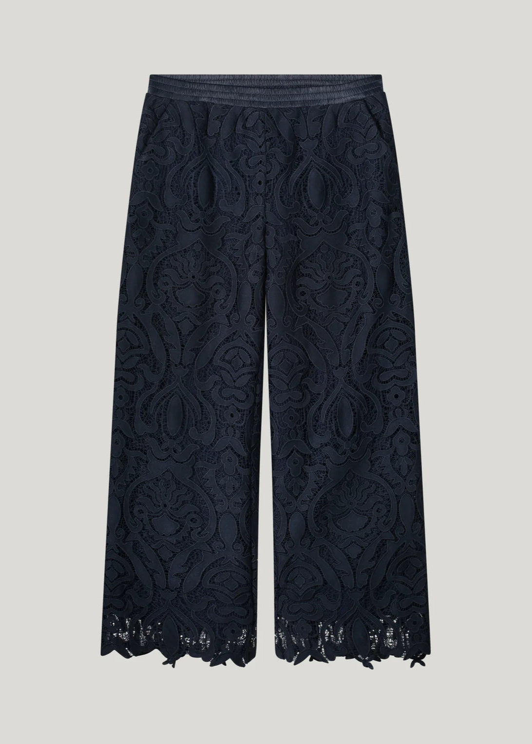 SUMMUM Long Lace Pants Navy Noir