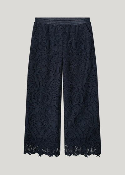 SUMMUM Long Lace Pants Navy Noir