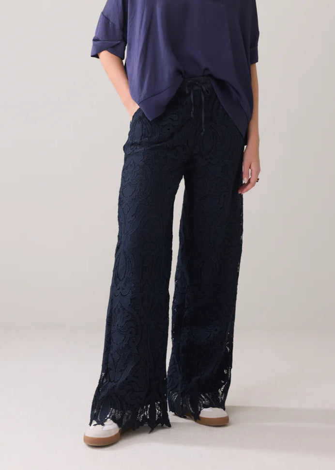 SUMMUM Long Lace Pants Navy Noir