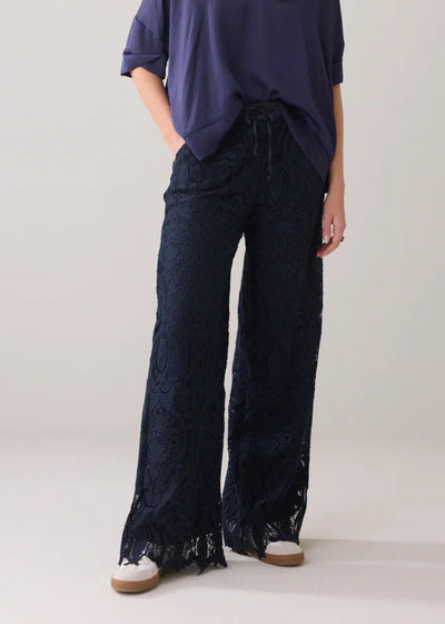 SUMMUM Long Lace Pants Navy Noir