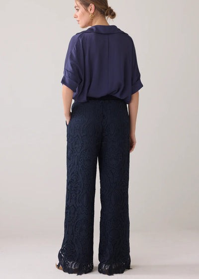 SUMMUM Long Lace Pants Navy Noir