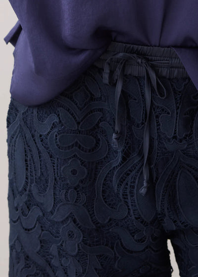 SUMMUM Long Lace Pants Navy Noir
