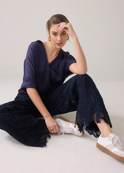 SUMMUM Long Lace Pants Navy Noir