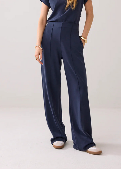 SUMMUM Washed Scuba Wide Leg Pants Navy