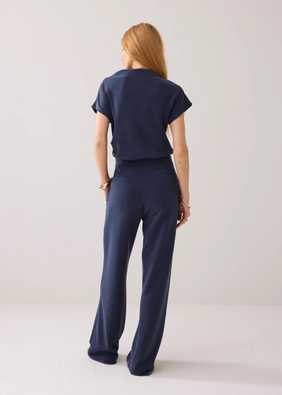 SUMMUM Washed Scuba Wide Leg Pants Navy