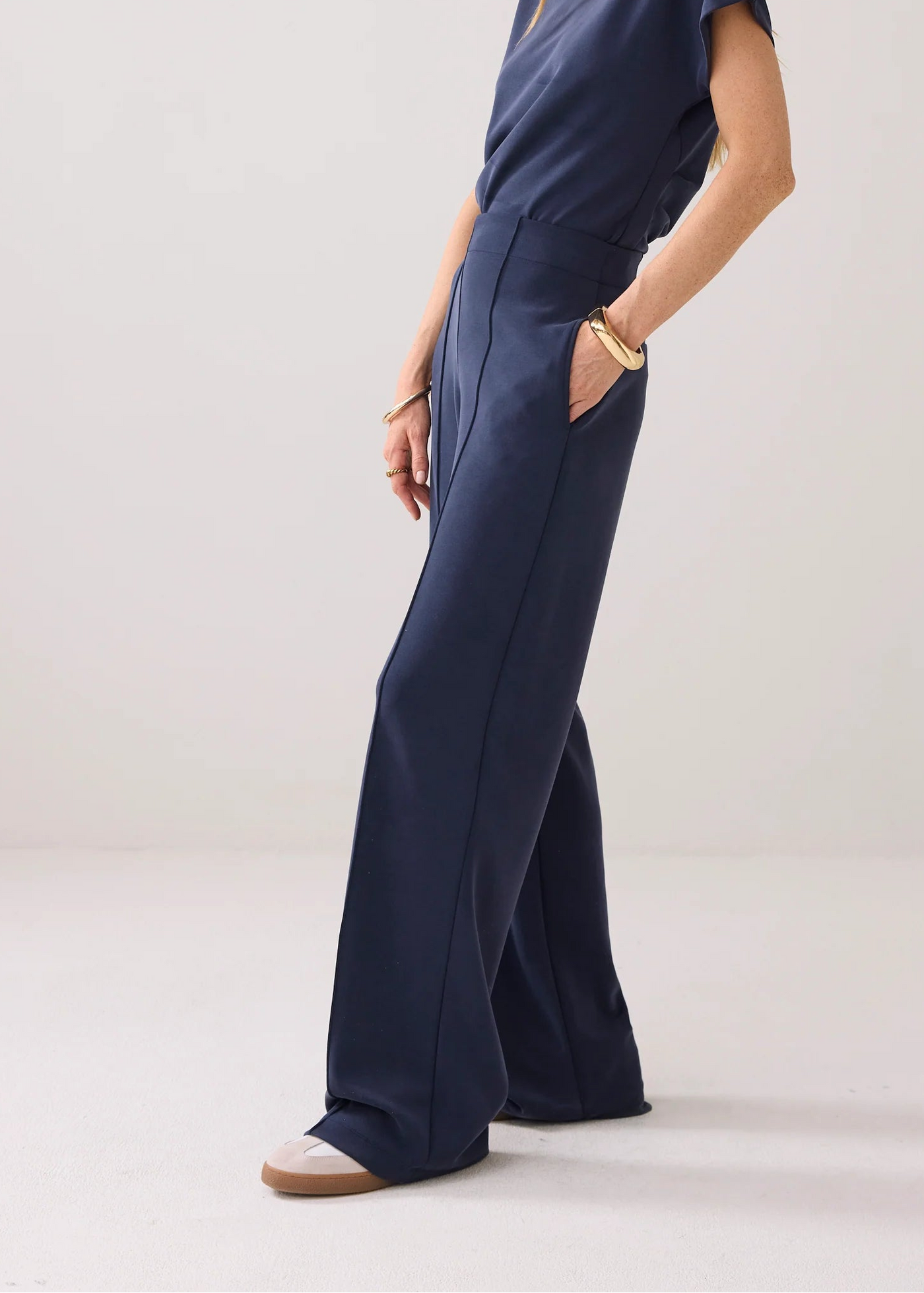 SUMMUM Washed Scuba Wide Leg Pants Navy