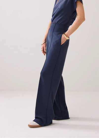 SUMMUM Washed Scuba Wide Leg Pants Navy