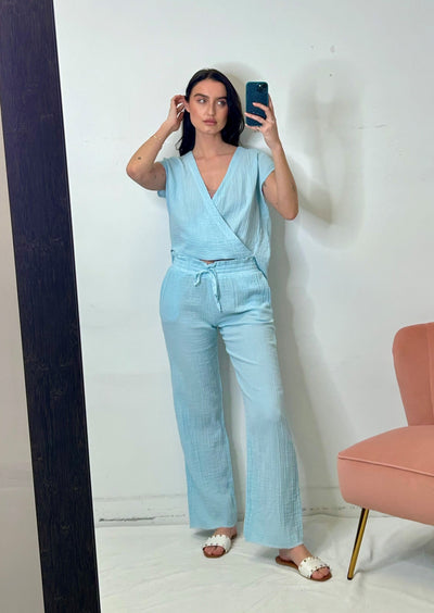 Stark X Cotton Gauze Maria Top - Baby Blue