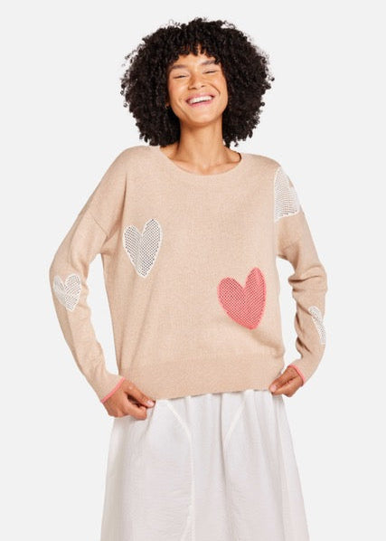 WISPR Quirky Heart Victory Crew Top Crema/Ice Water