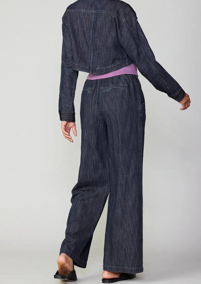 The Pink Door Pleated Wide Leg Denim Pants - Indigo