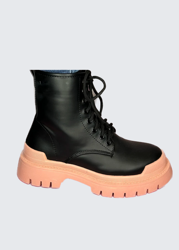 Black Combat Boots w Pink Soles