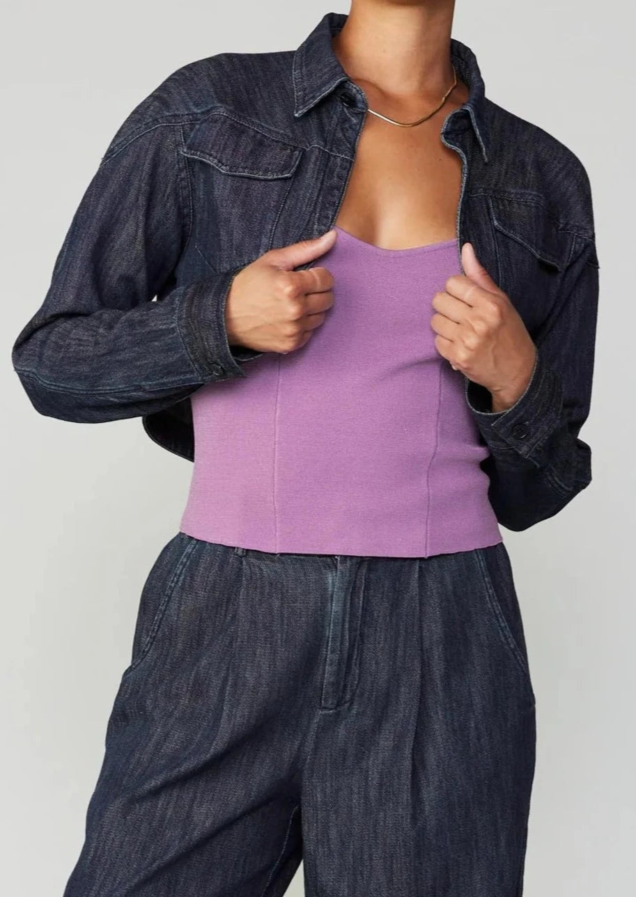 The Pink Door Cropped Denim Jacket - Indigo