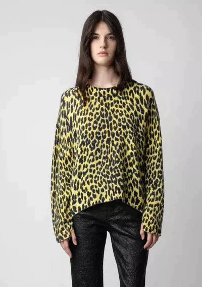 Zadig & Voltaire Markus Leopard Print Cashmere Sweater - Yellow