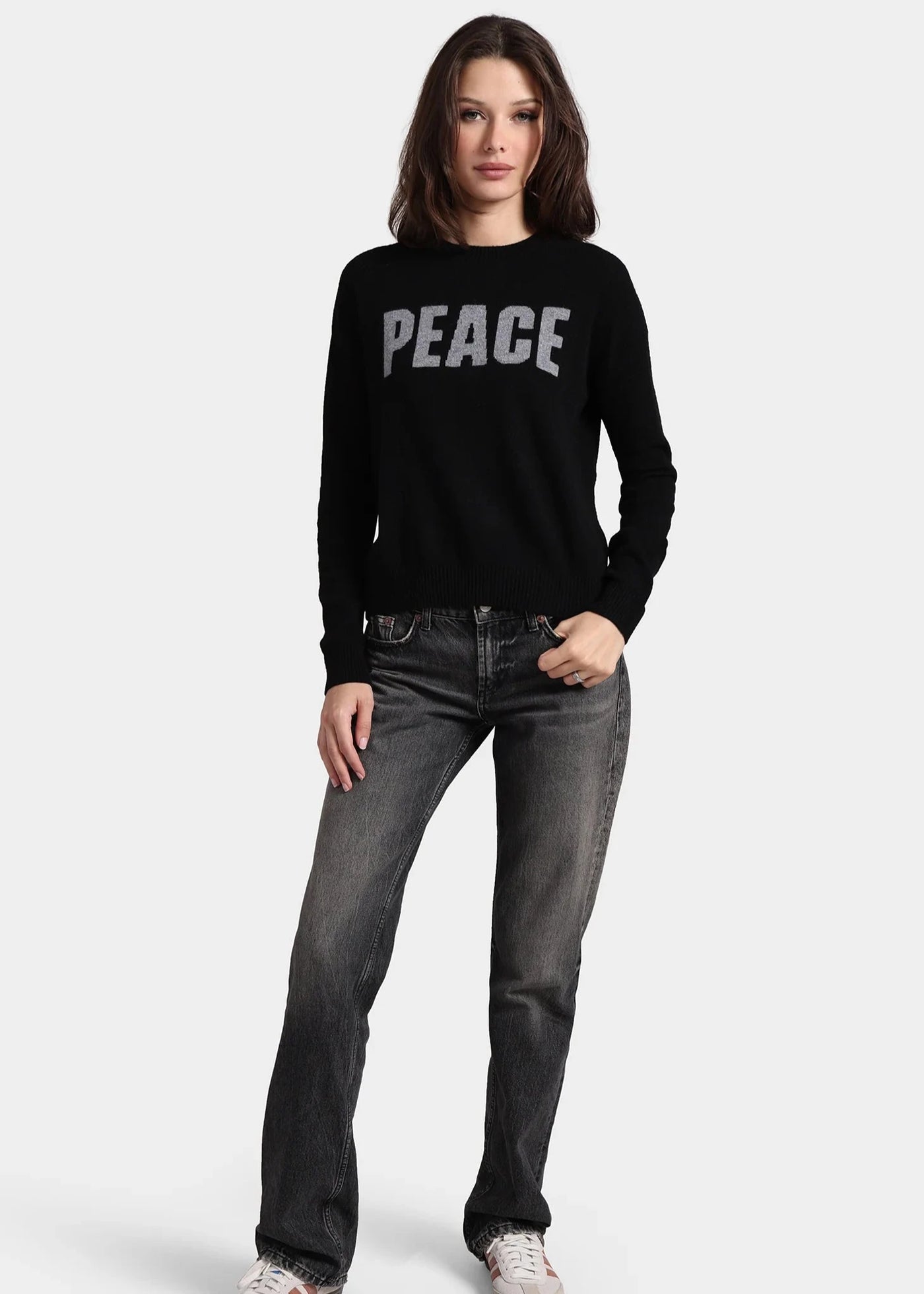 MINNIE ROSE Peace Cashmere Crew Neck Black