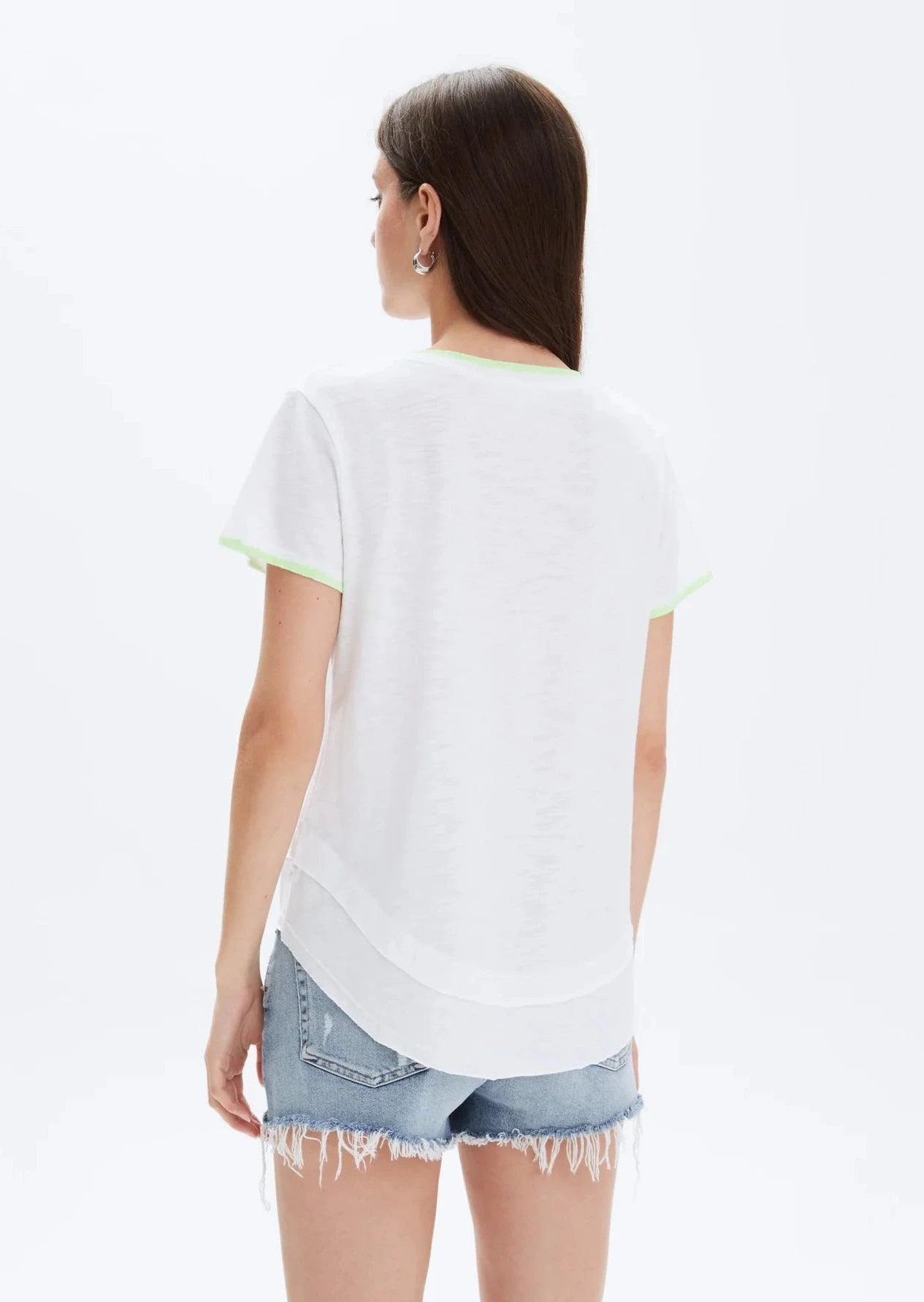 CHRLDR Neon Trim Ava V-Neck Mock Layer T-Shirt - Neon Green