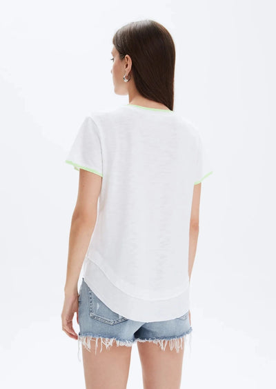 CHRLDR Neon Trim Ava V-Neck Mock Layer T-Shirt - Neon Green
