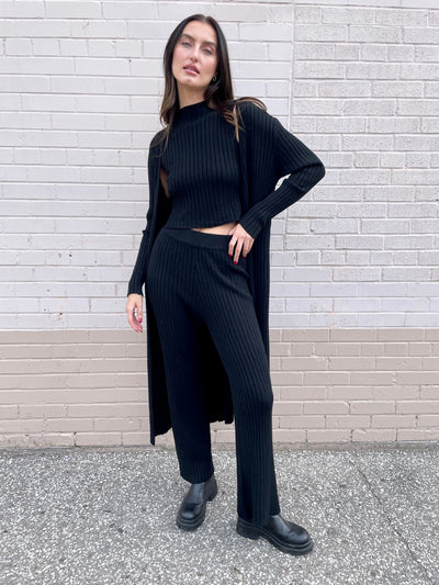 The Pink Door Knit Wide Leg Pant - Black