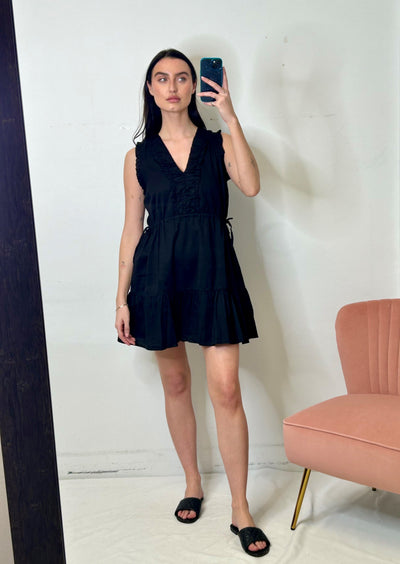 Stark X Poplin Venice Dress w/ Waist Drawstring Detail - Black