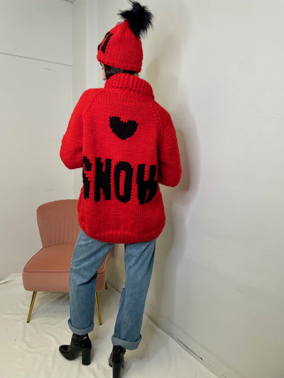 GOGO Long Heart “Snow” Wool Cardi - Fiery Red/Black