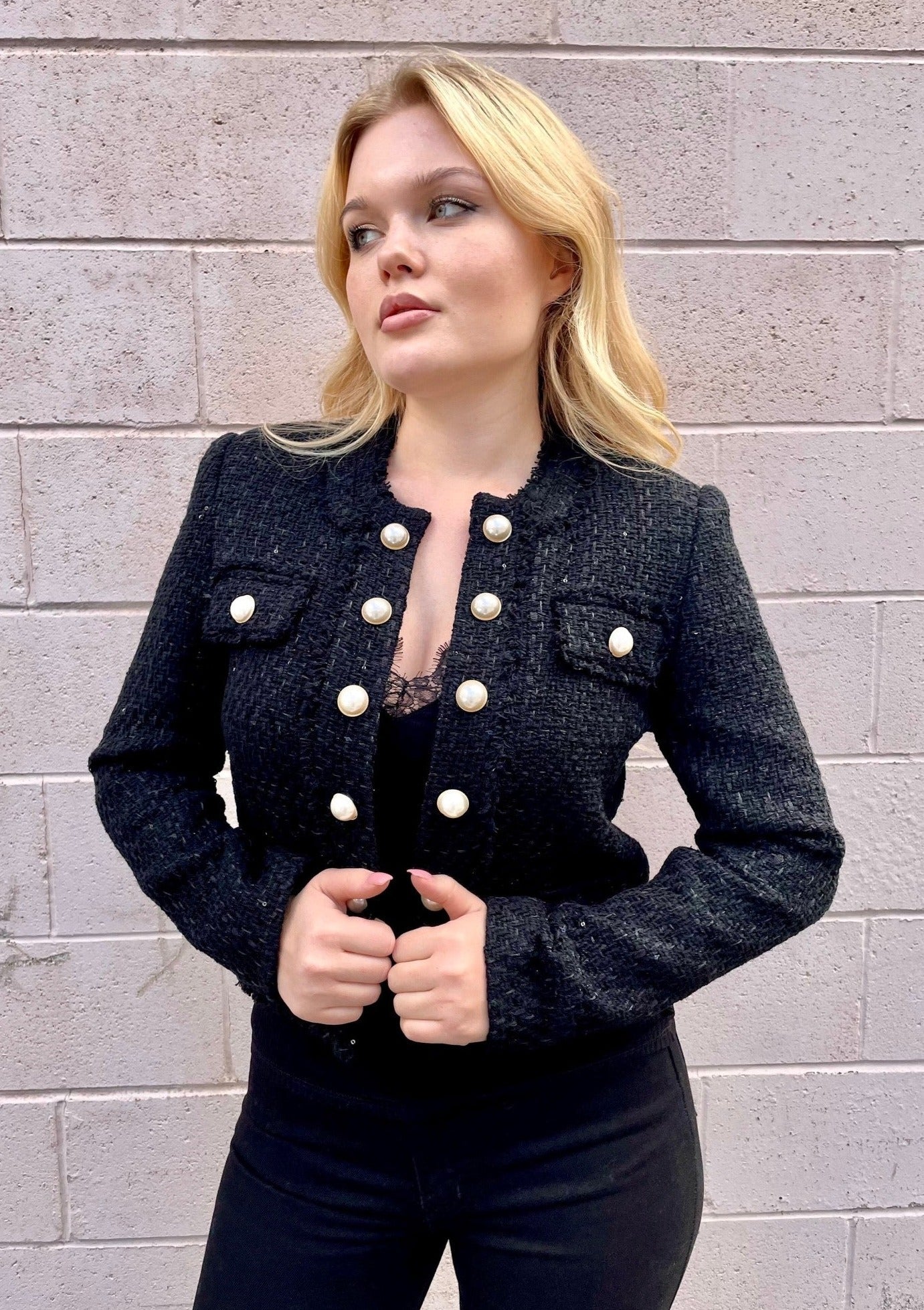 Generation Love Koby Tweed Jacket w/ Pearl Buttons - Black