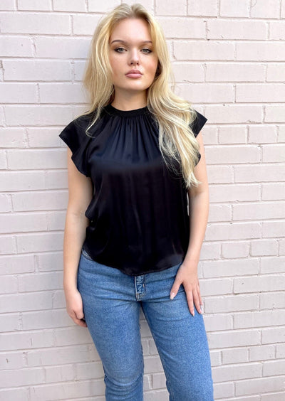 Silky Cap Sleeve Top - Black