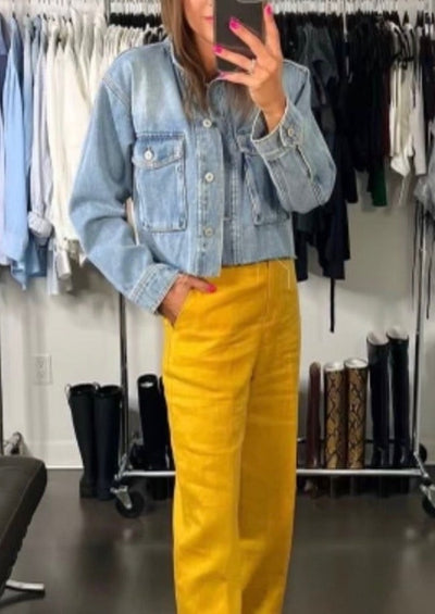 The Pink Door Cropped Denim Jacket - Light Wash
