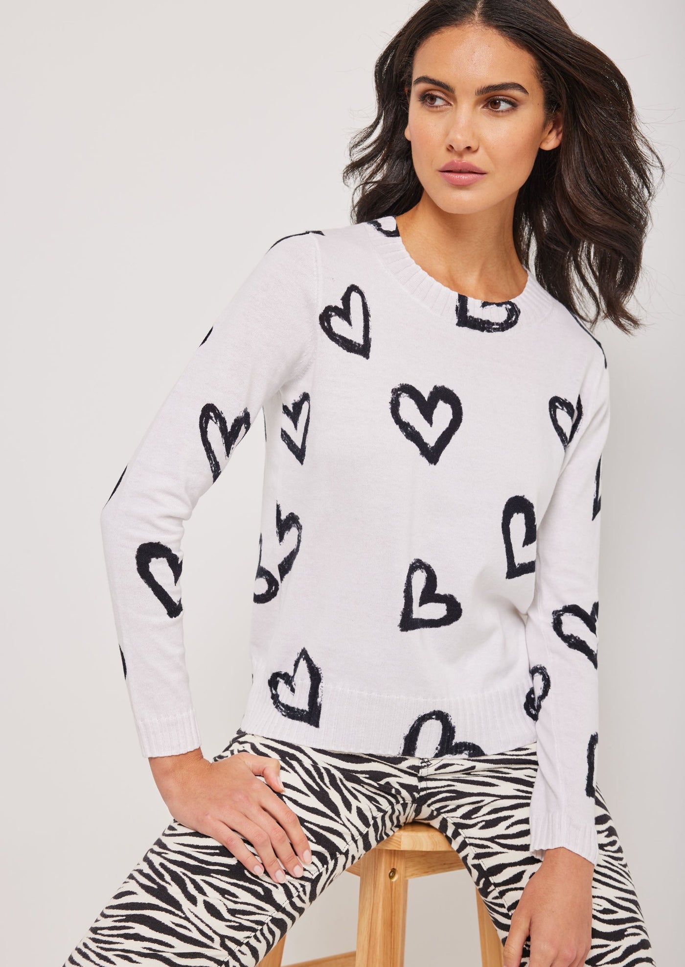 Lisa Todd Love Zone Heart Print Cotton Sweater - White