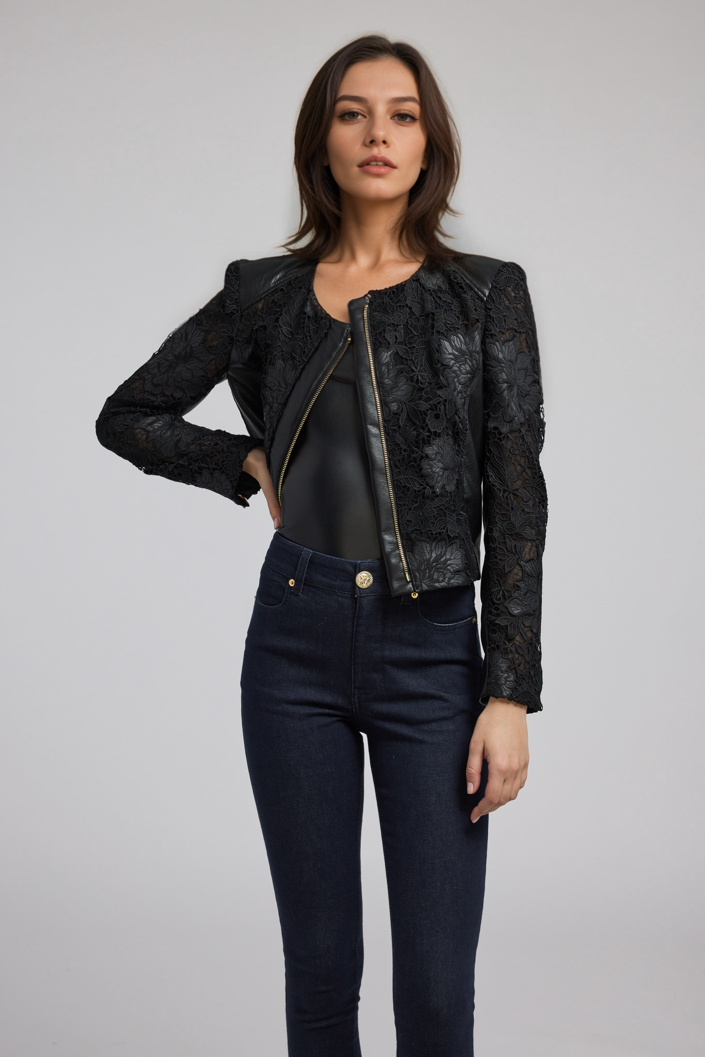 Generation Love Dalma Vegan Leather Guipure Jacket Black