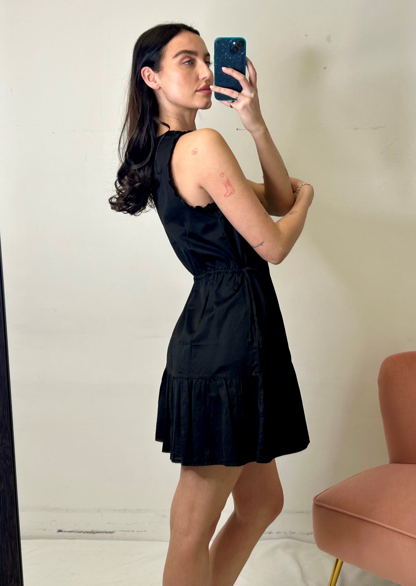 Stark X Poplin Venice Dress w/ Waist Drawstring Detail - Black