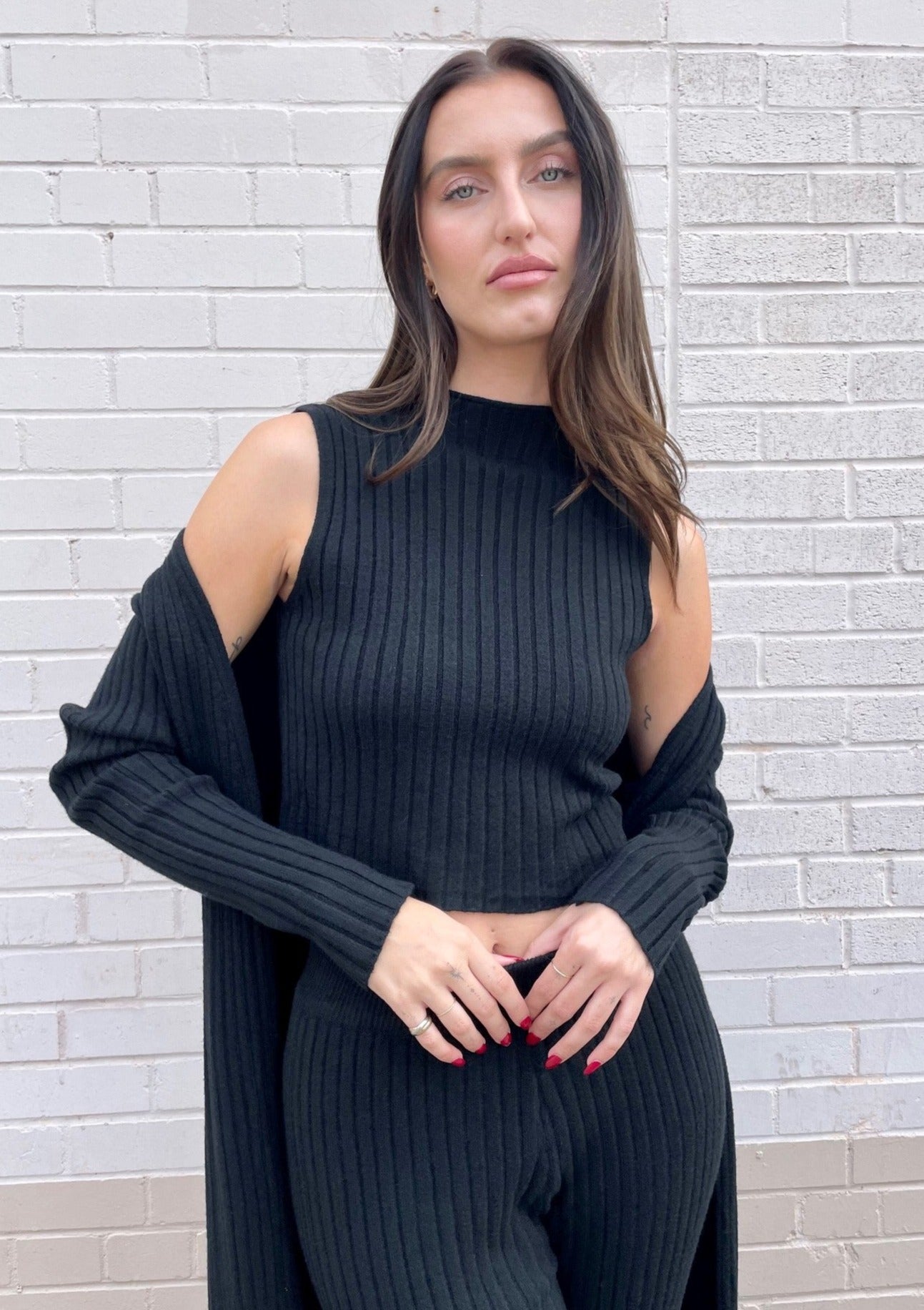 The Pink Door Knit High Neck Sleeveless Tank - Black