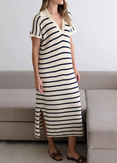Charli Erin Knit Dress Ecru/Navy Stripes