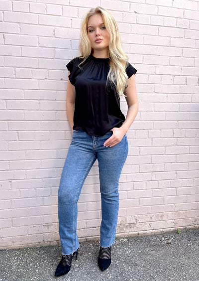Silky Cap Sleeve Top - Black