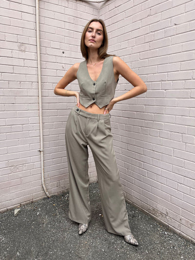 The Pink Door Wide Leg Trousers - Taupe
