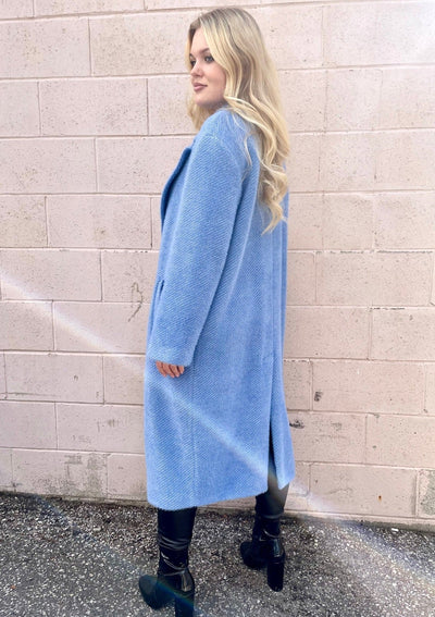 The Pink Door Long Oversized Coat - Blue