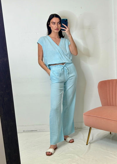 Stark X Cotton Gauze Maria Top - Baby Blue