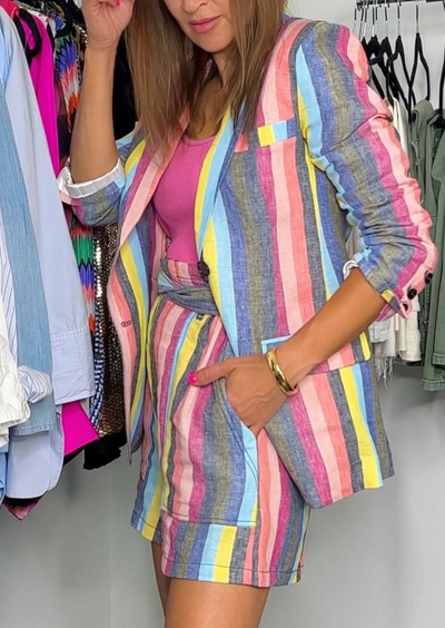 The Pink Door Multi Stripe Linen Shorts