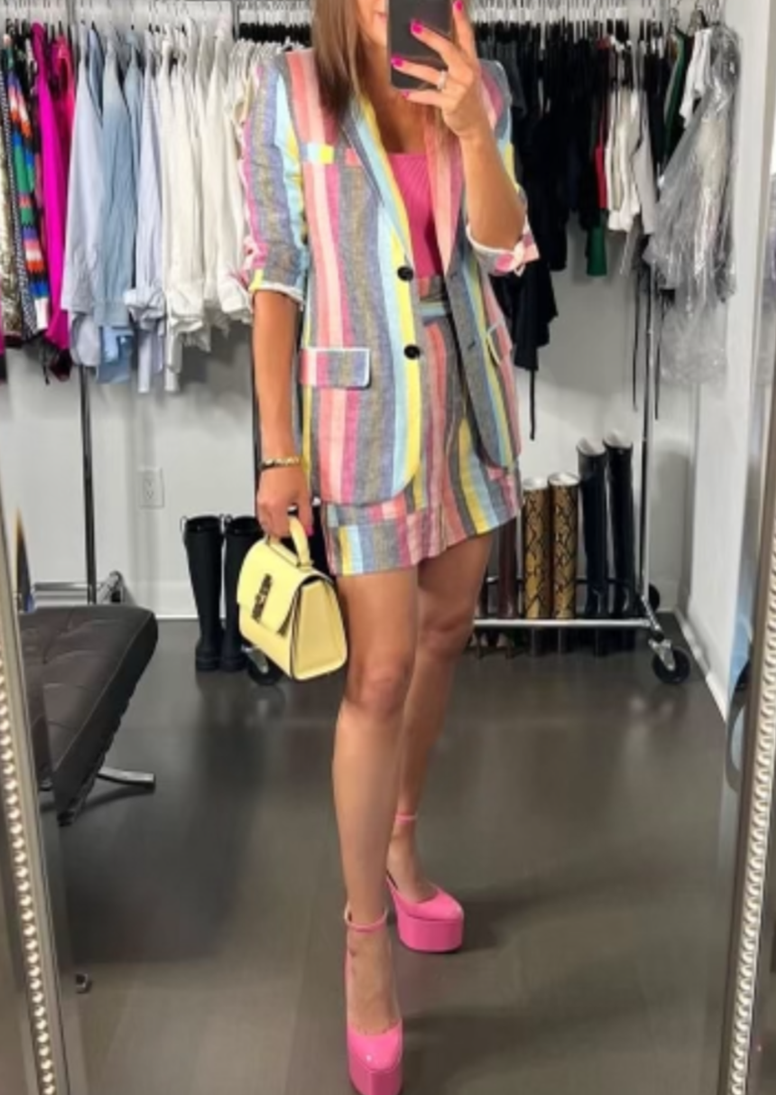 The Pink Door Multi Stripe Linen Shorts