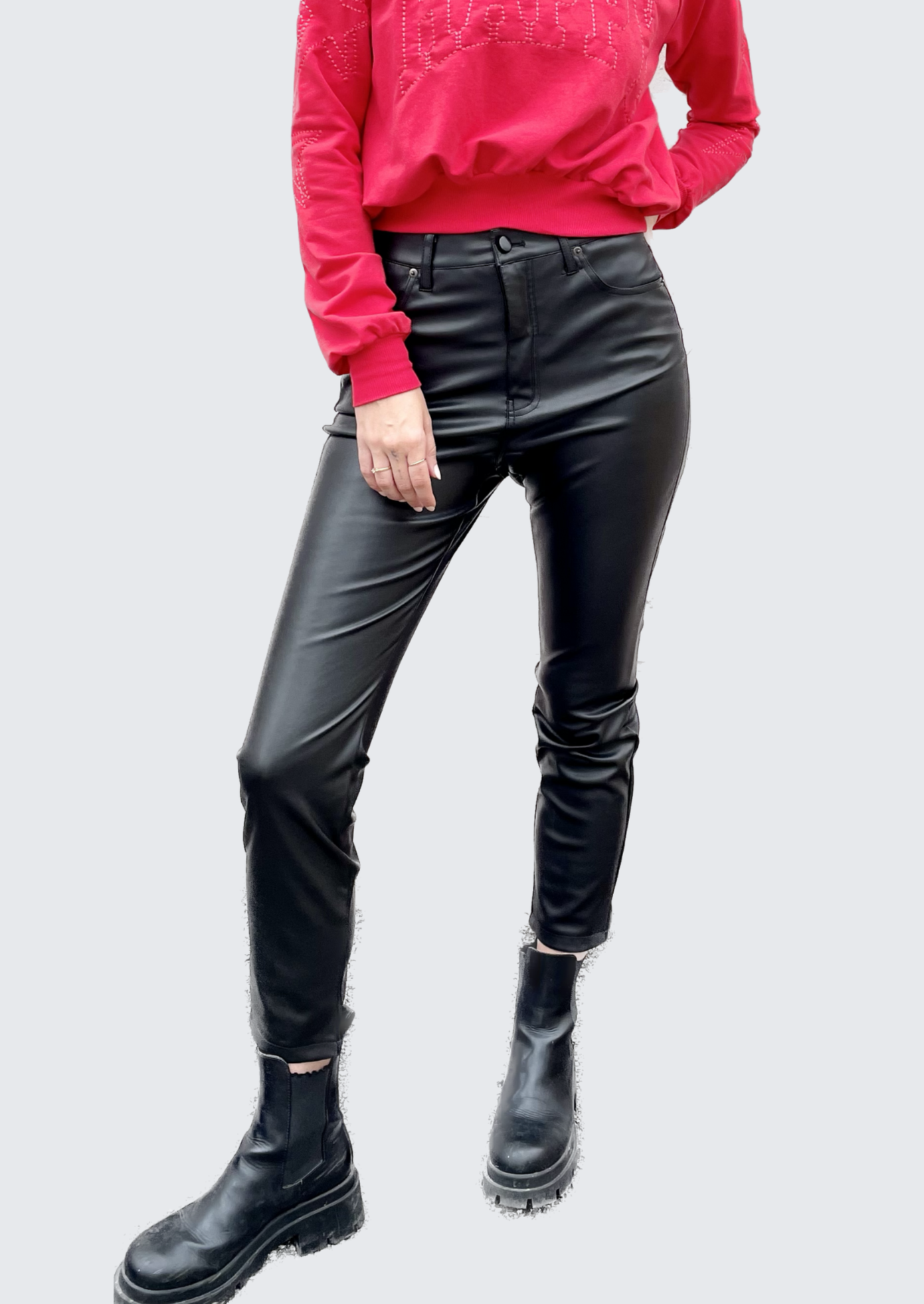 Elan Straight Leg Leather Pants - Black