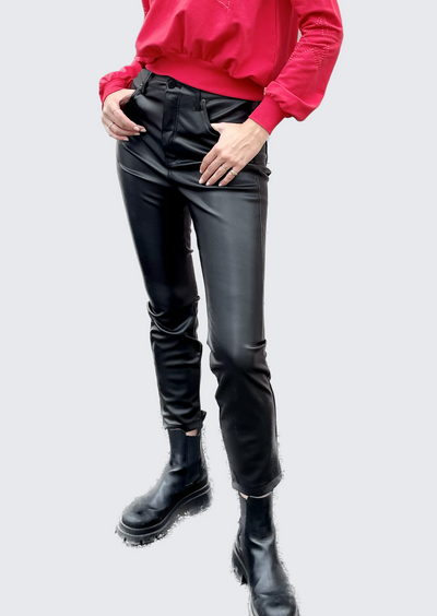 Elan Straight Leg Leather Pants - Black