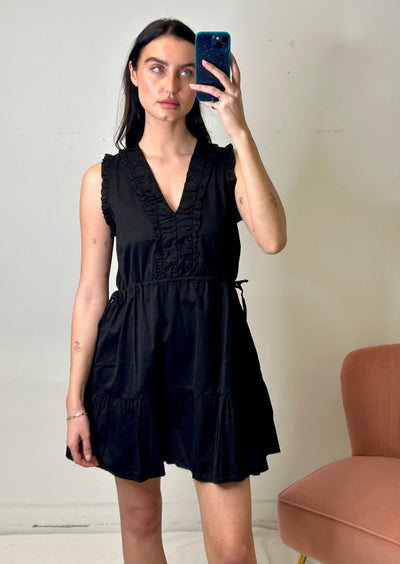 Stark X Poplin Venice Dress w/ Waist Drawstring Detail - Black