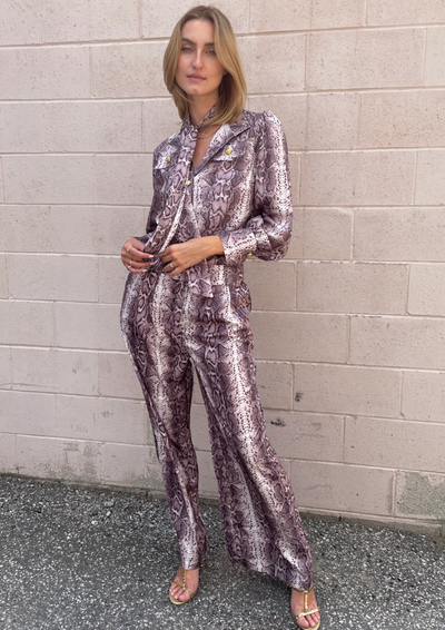 The Pink Door Python Print Pants w/ Gold Button