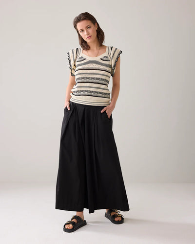 SUMMUM Ruffle Top Cotton Ajour Knit Ivory