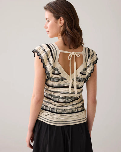 SUMMUM Ruffle Top Cotton Ajour Knit Ivory