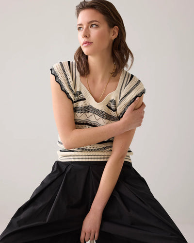 SUMMUM Ruffle Top Cotton Ajour Knit Ivory