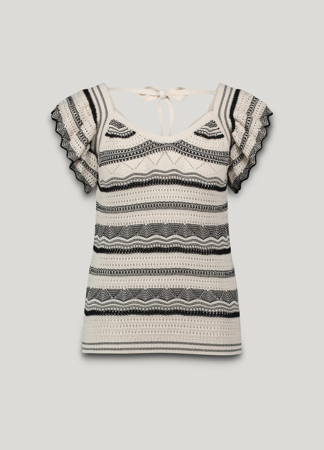 SUMMUM Ruffle Top Cotton Ajour Knit Ivory