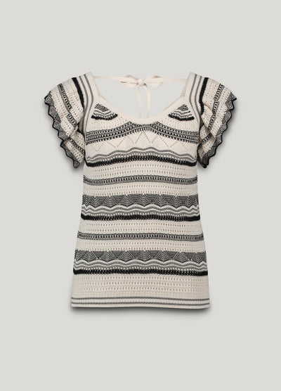 SUMMUM Ruffle Top Cotton Ajour Knit Ivory
